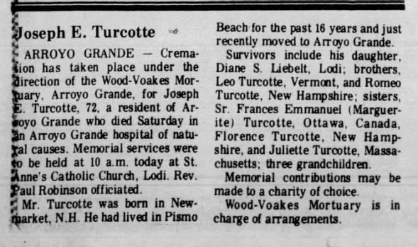 Obituary for Joseph E. Turcotte (Aged 72)